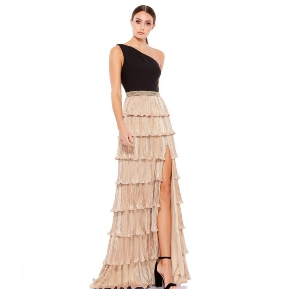 Mac Duggal Black and Gold Layered Maxi Skirt